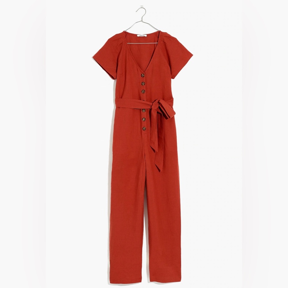 Madewell Linen-Cotton Pleat-Sleeve Jumpsuit Size 6